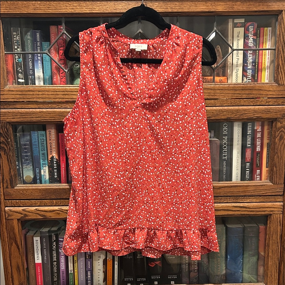 LOFT Red Sleeveless Blouse with White Speckles